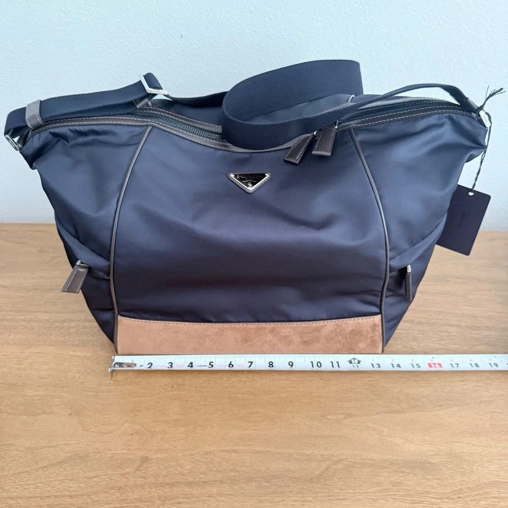 Prada Bandoliera Tessuto Camoscio Messenger Bag Navy Blue Brown 2VH180
